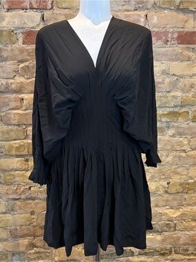 Black V-Neck waist gathered Mini Dress